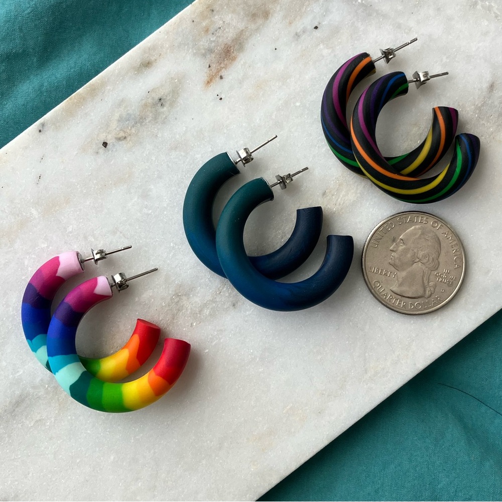 Small Polymer Clay Hoops - Set #6 - Picture 2 of 5